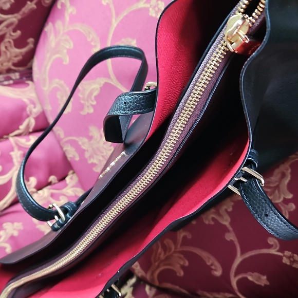 Coach Mollie Black Leather Tote with Red Interior - Picture 15 of 16